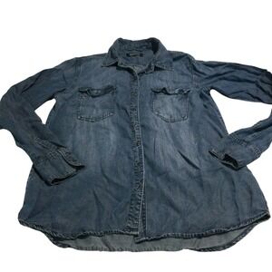 Buffalo David Bitton Denim Chambray Button Down Shirt Blue Long Sleeve size S